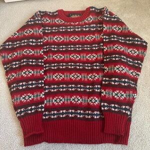 Vintage Chaps Ralph Lauren Fair Isle Sweater Medium Chunky 100% Wool Red